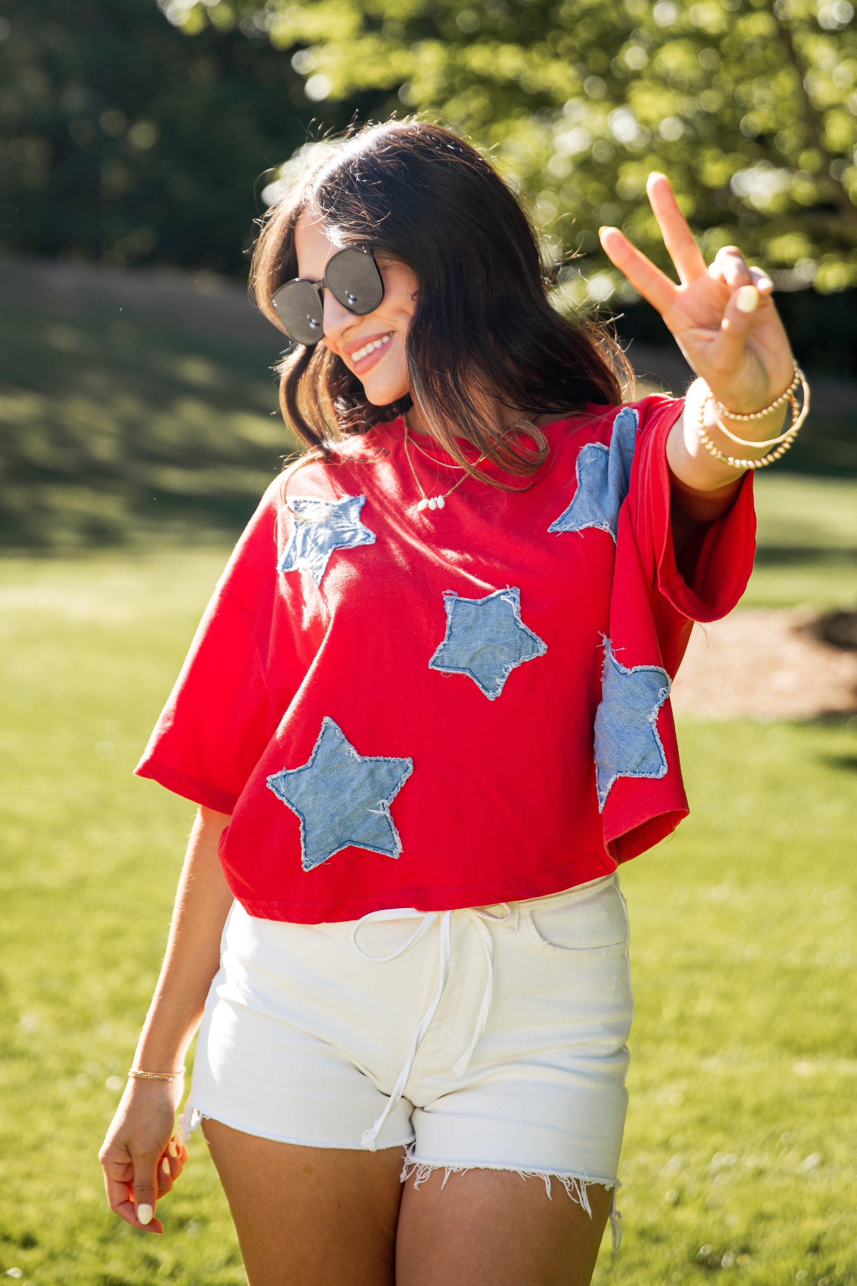 Americana Star Patch Red Tee